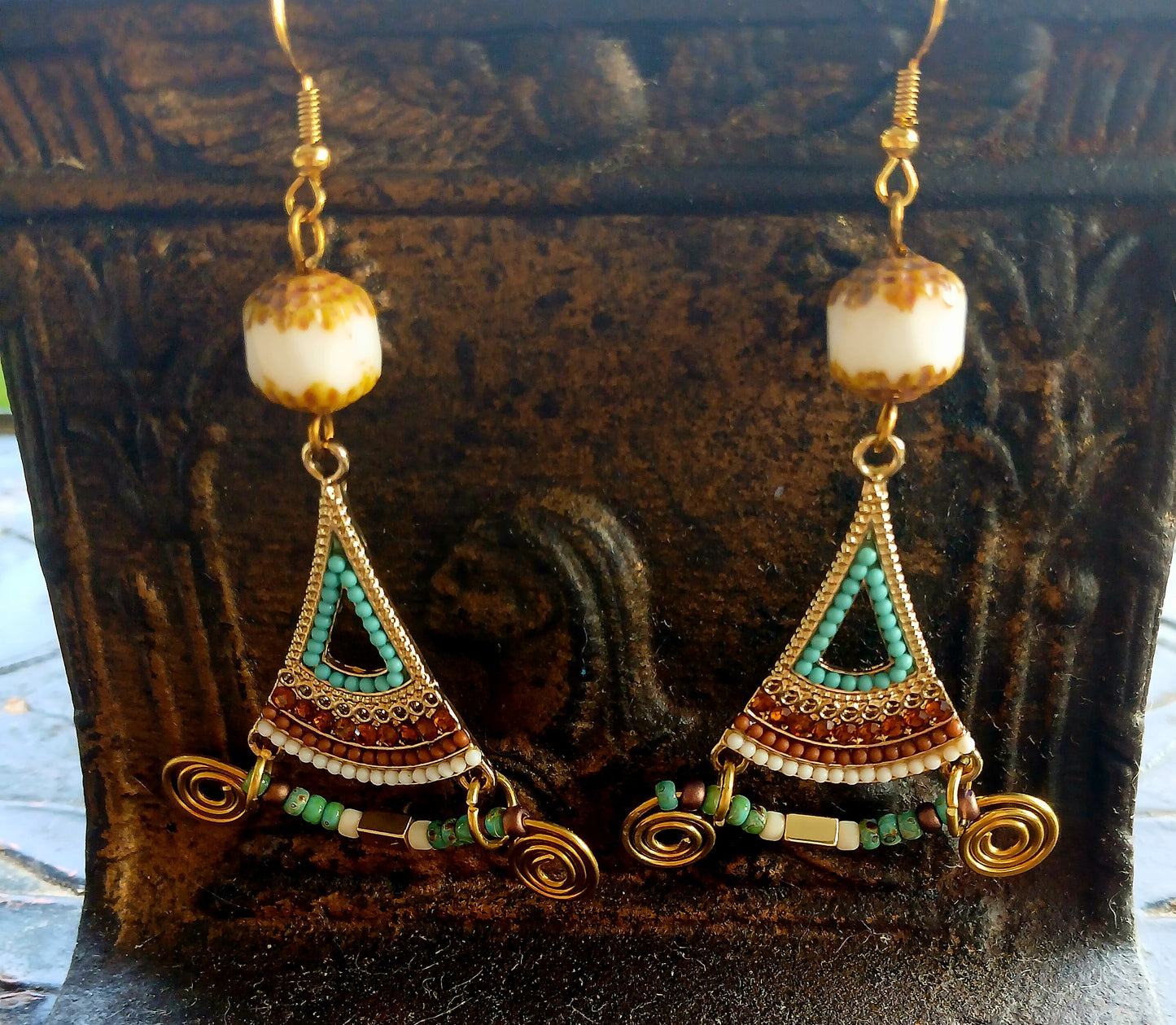 Afro Boho Earrings-Wire/Glass/Hematite