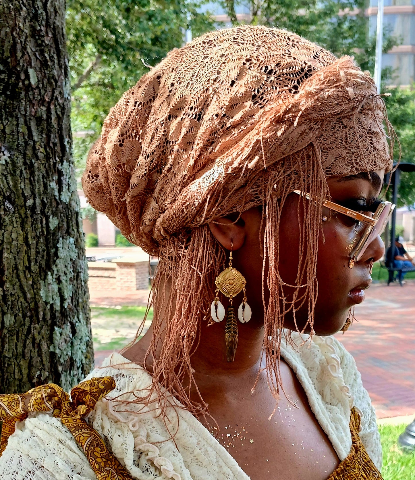 Afro Boho Earrings-Cowrie, Clay