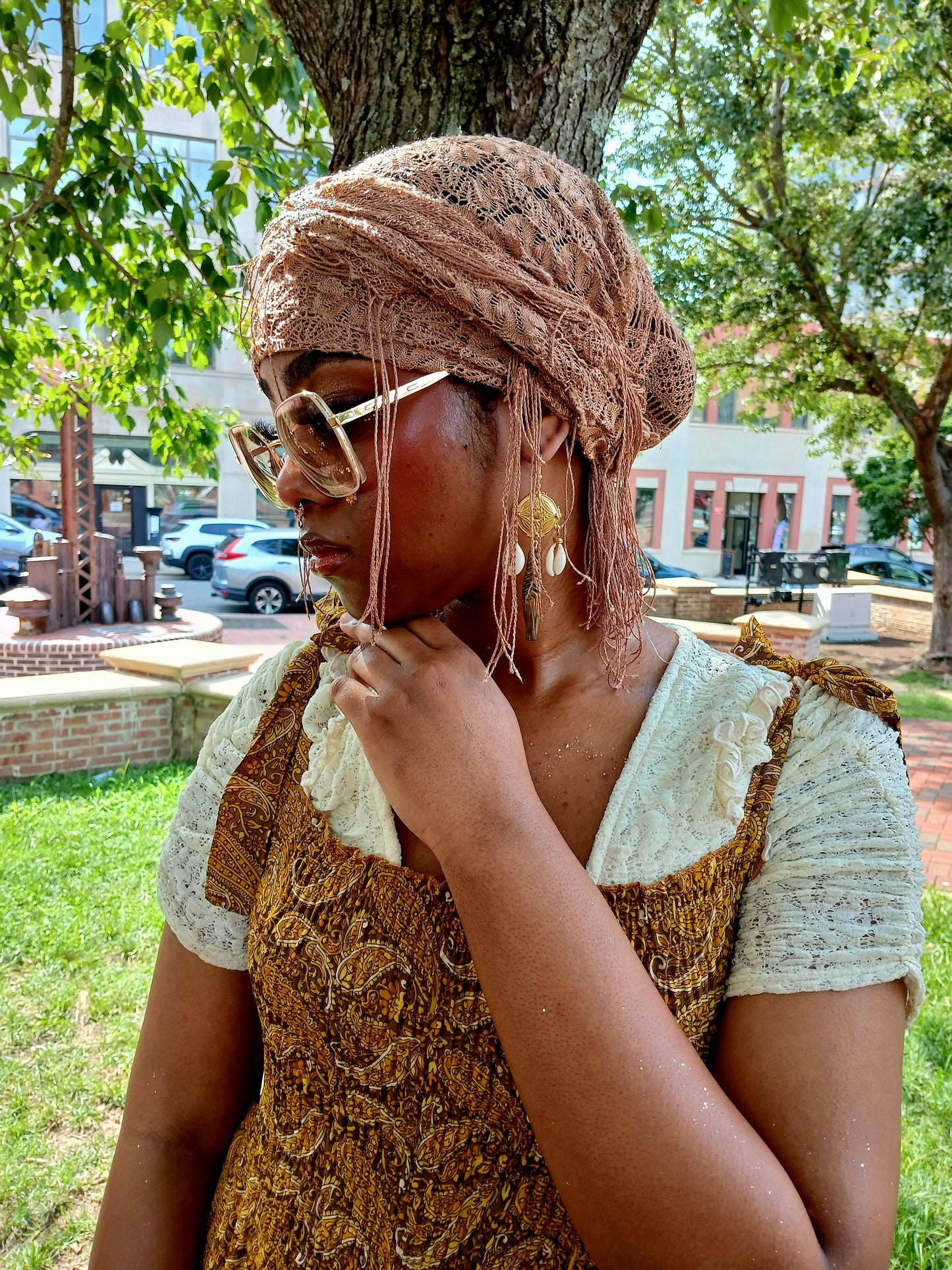 Afro Boho Earrings-Cowrie, Clay