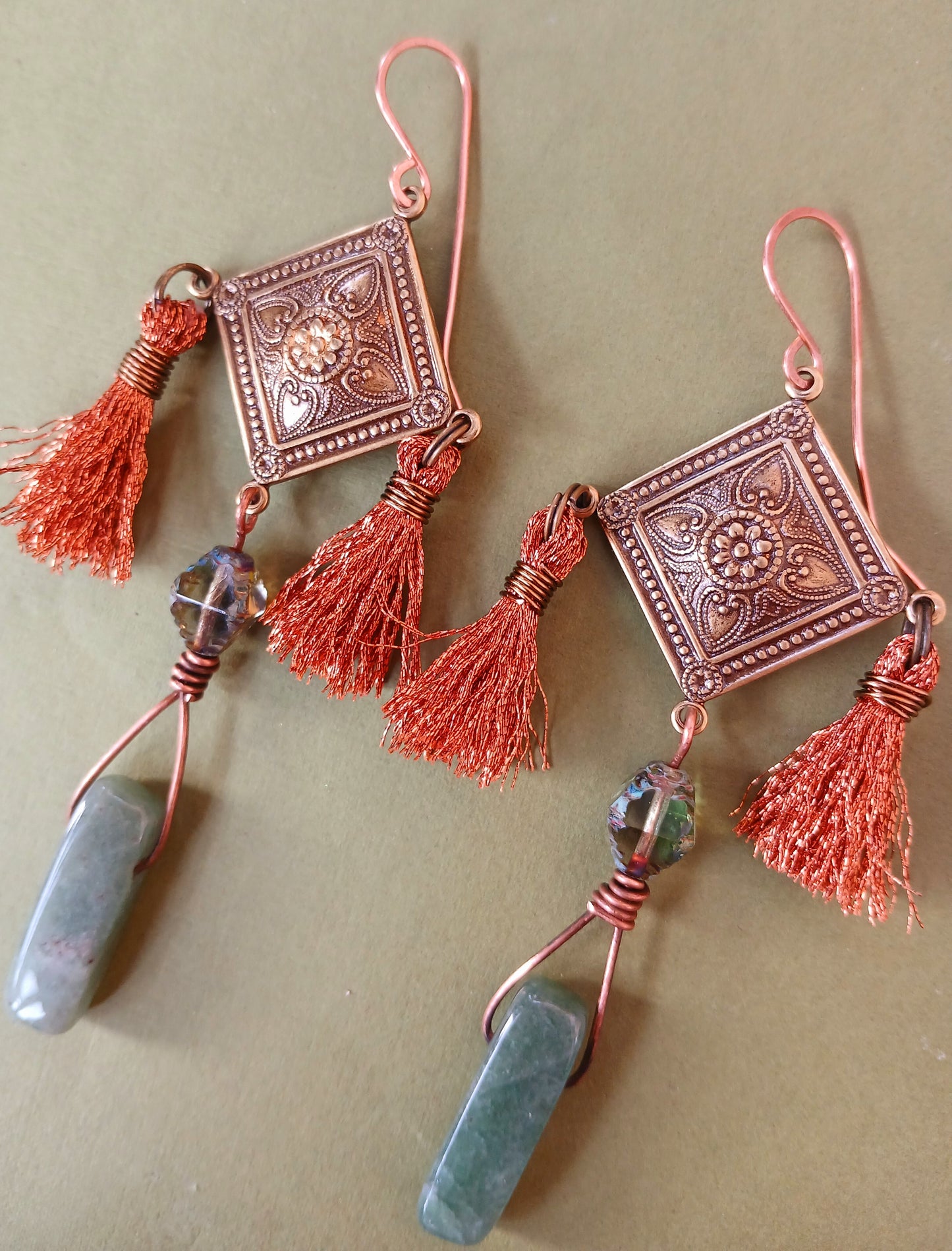 Earrings-Tassles, Aventurine & Glass