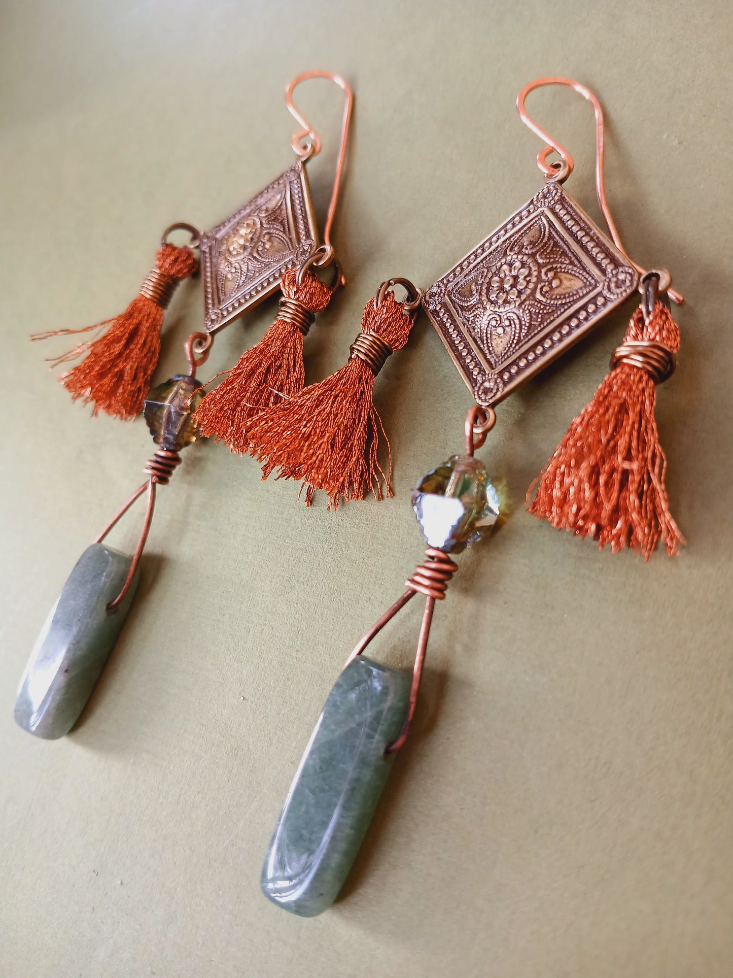Earrings-Tassles, Aventurine & Glass