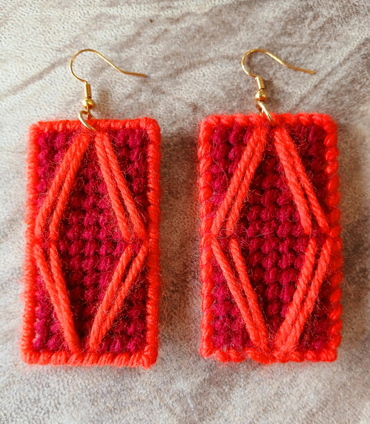 Yarn Earrings-Abstract Rectangle