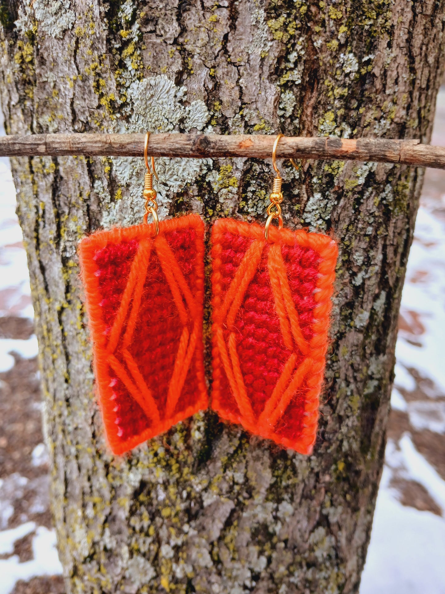 Yarn Earrings-Abstract Rectangle