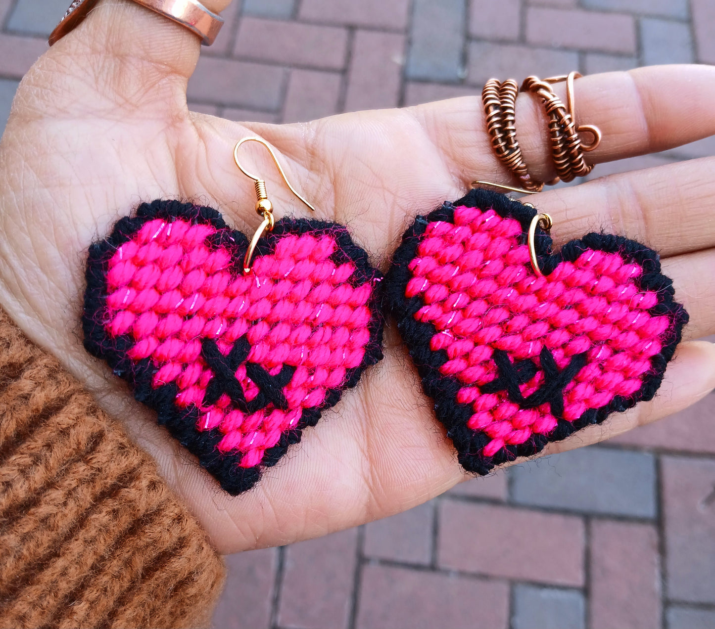 Yarn Earrings-Hearts & Xs