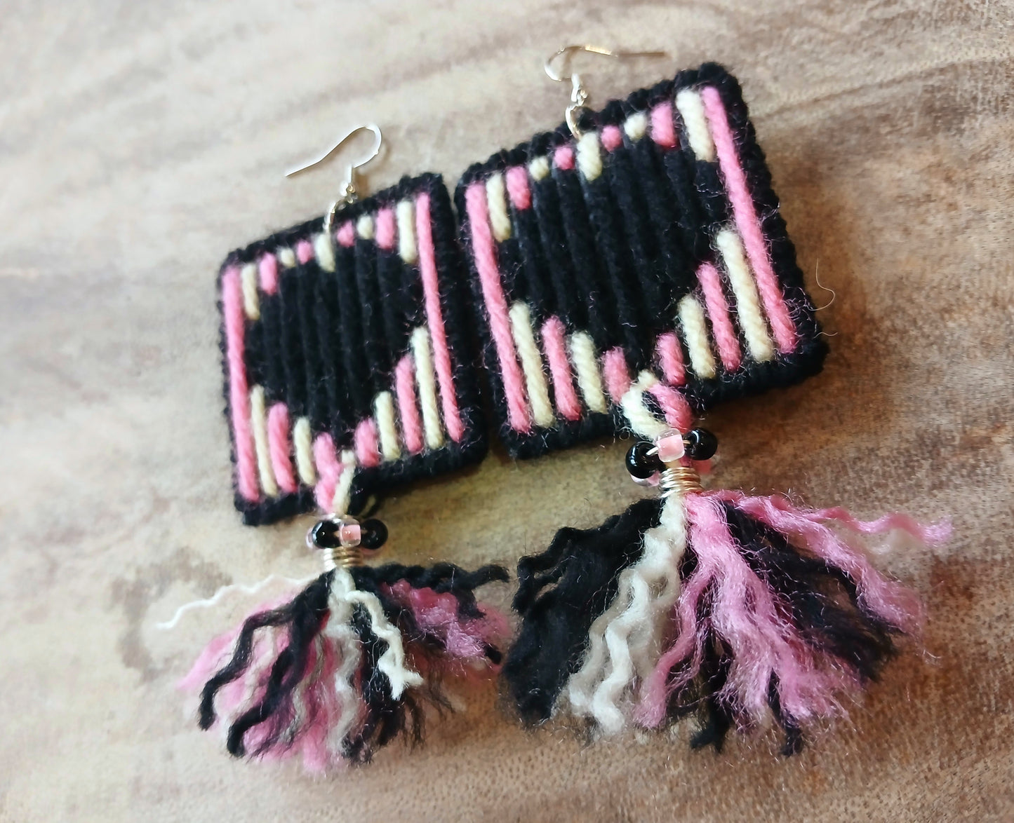 Yarn Earrings-Black Heart 🖤 with Tassles