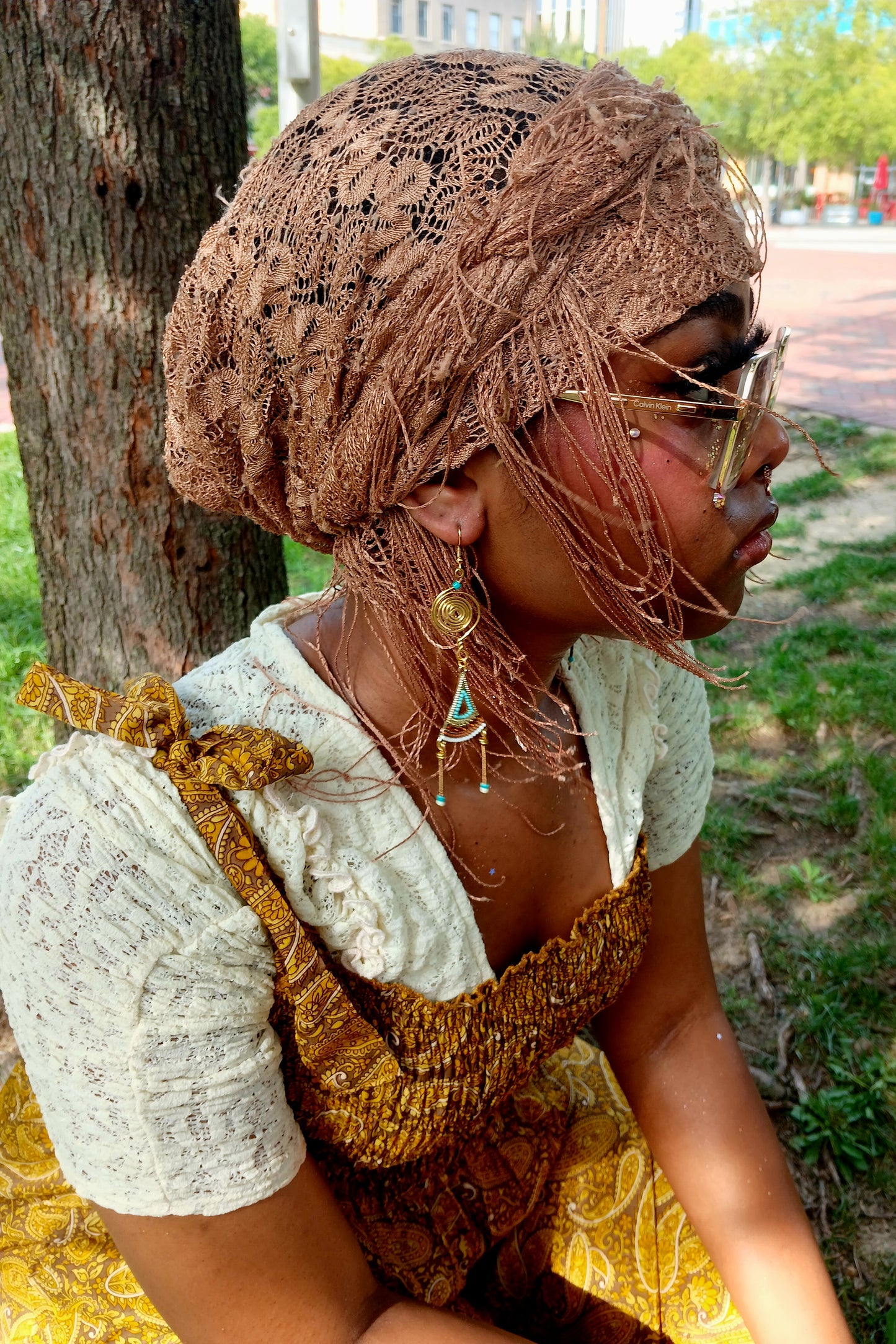 Afro Boho Earrings-Wire/Glass
