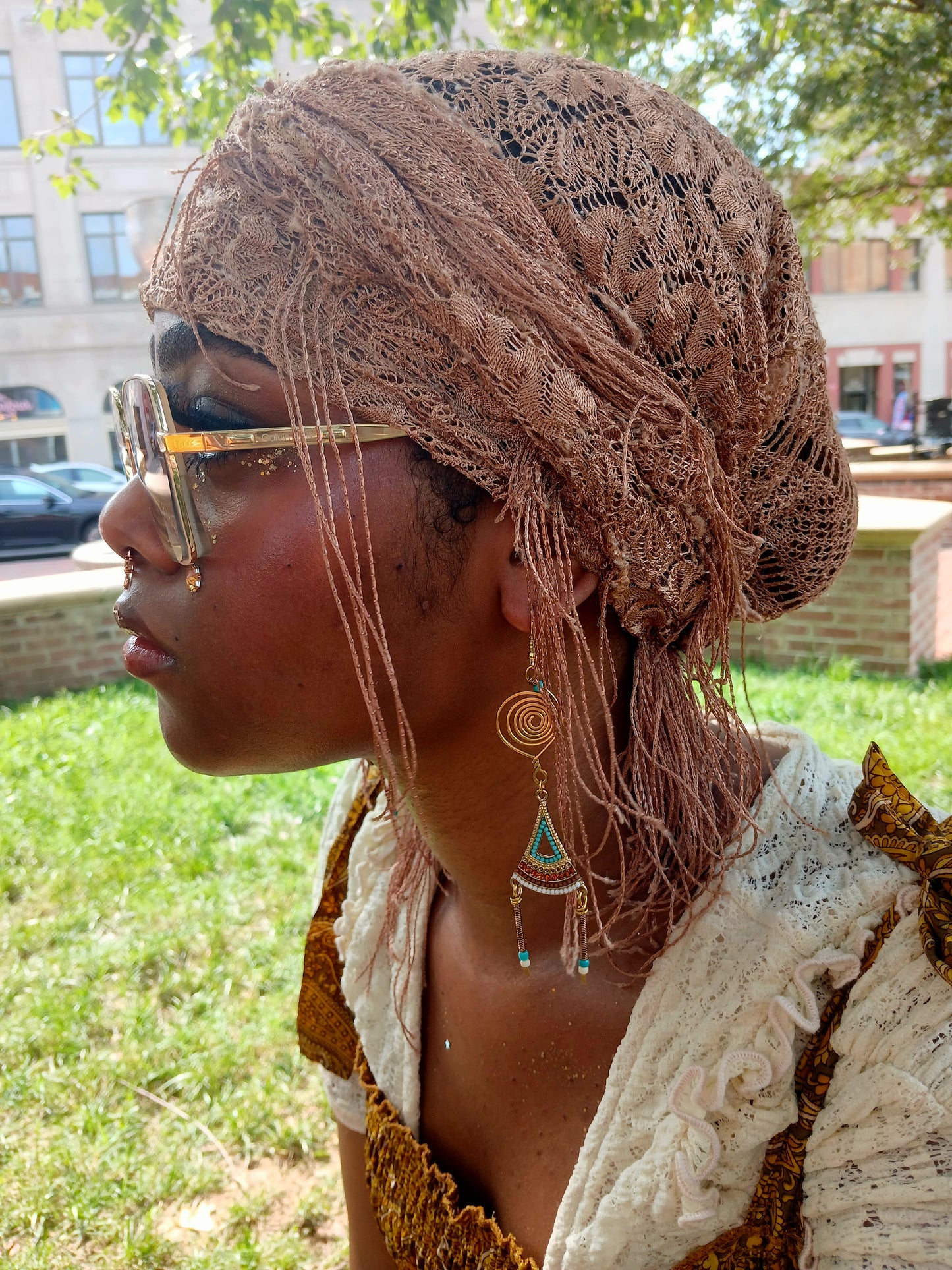Afro Boho Earrings-Wire/Glass
