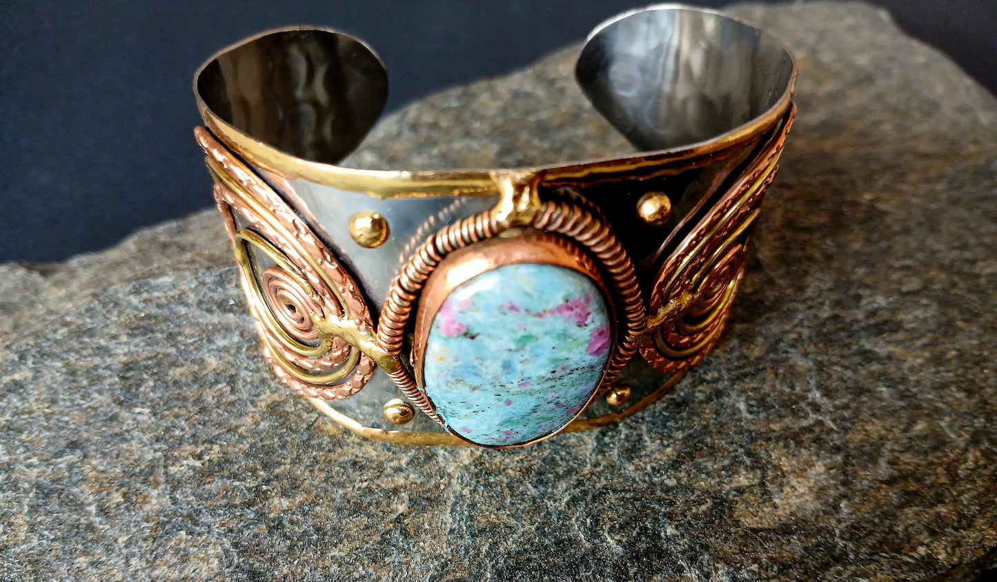 Cuff/Bracelet-Mixed Metal, Ruby Fuschite