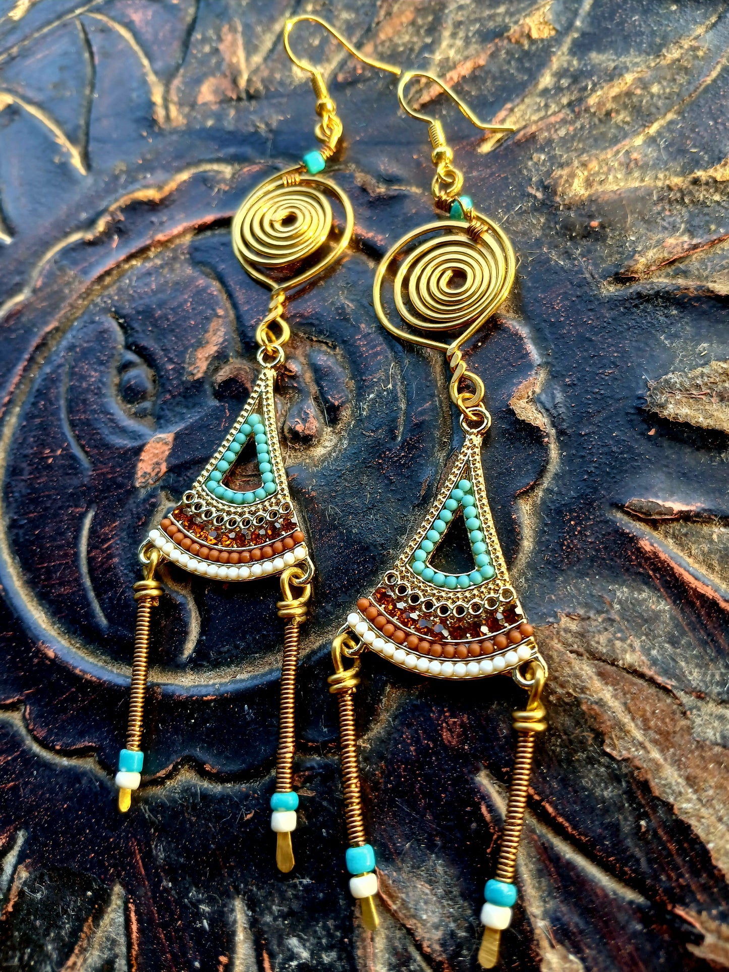 Afro Boho Earrings-Wire/Glass