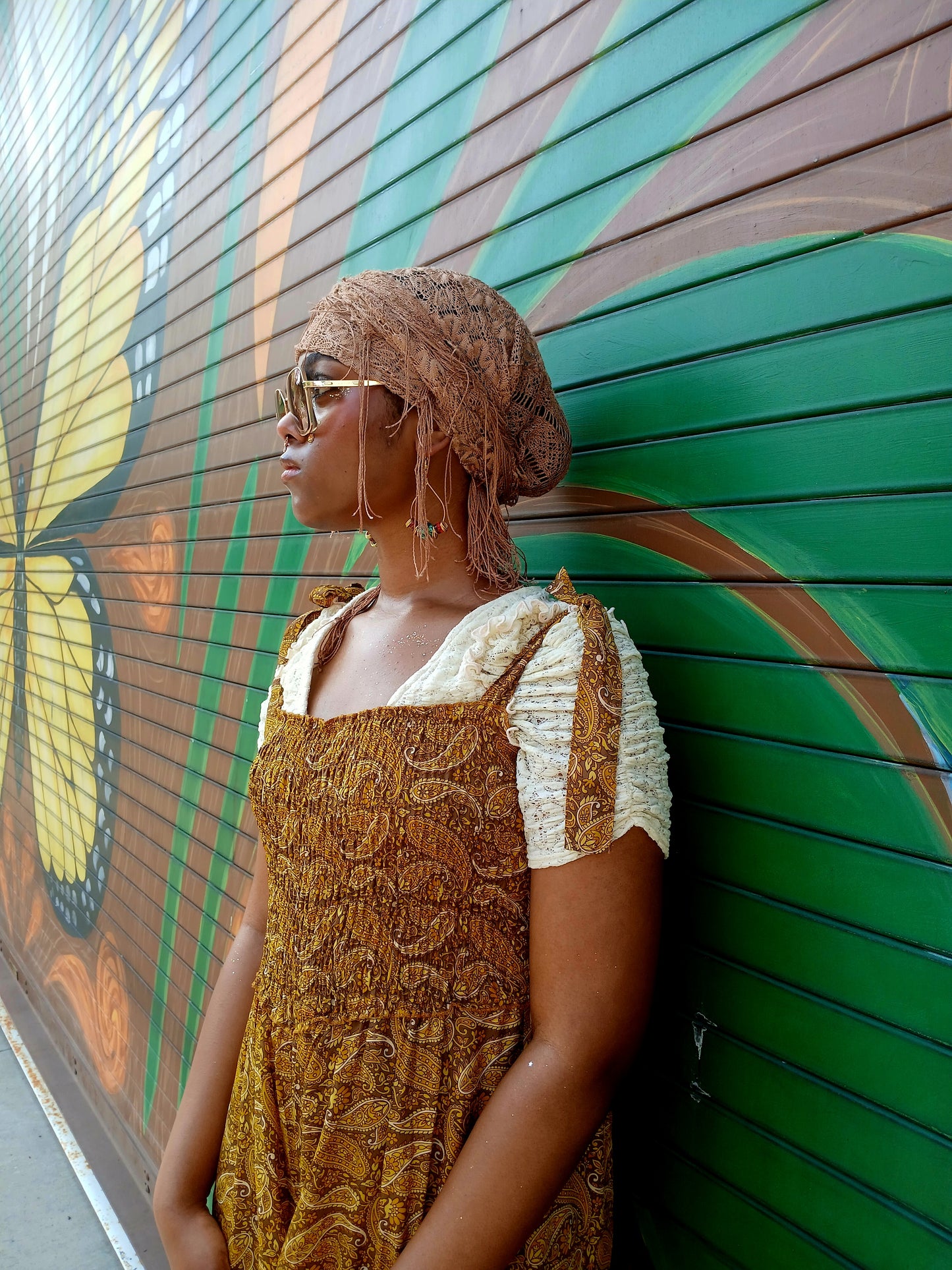Afro Boho Earrings-Wire/Clay/Glass