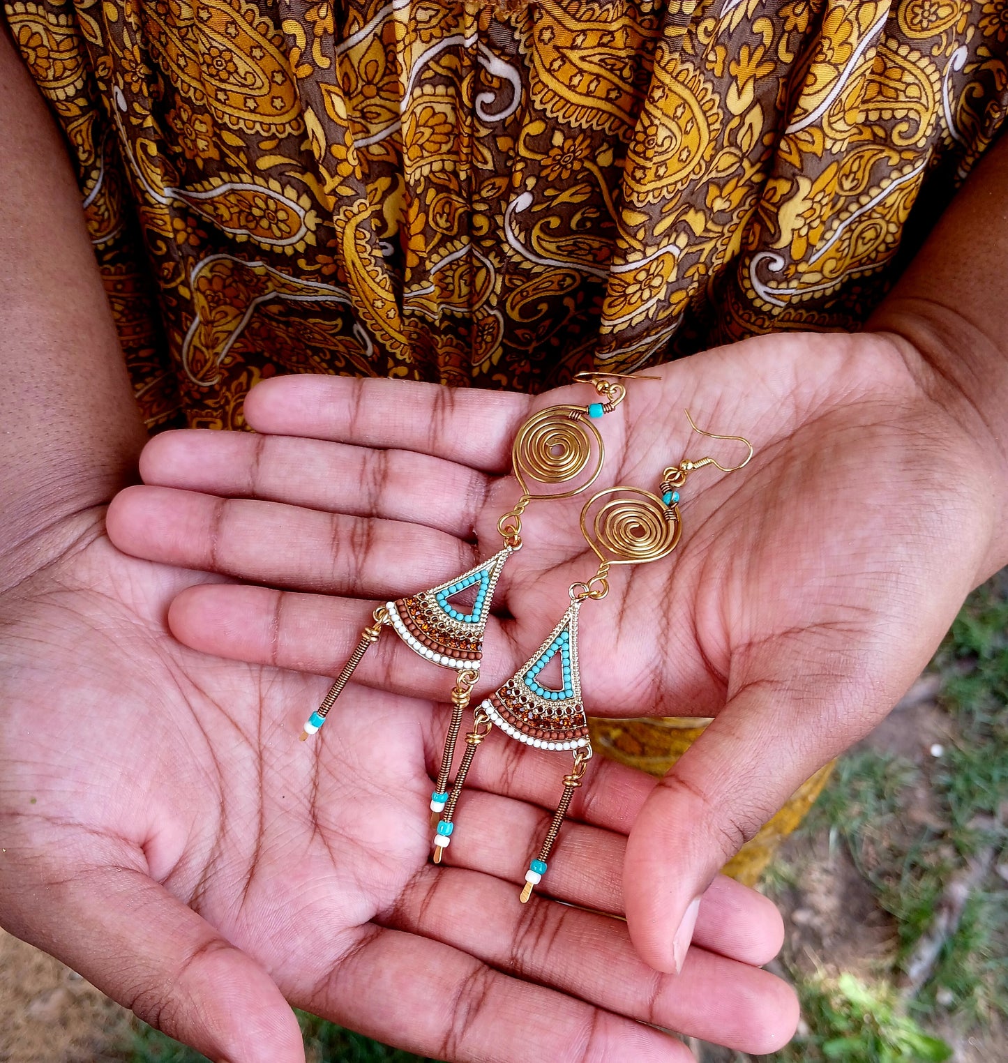Afro Boho Earrings-Wire/Glass