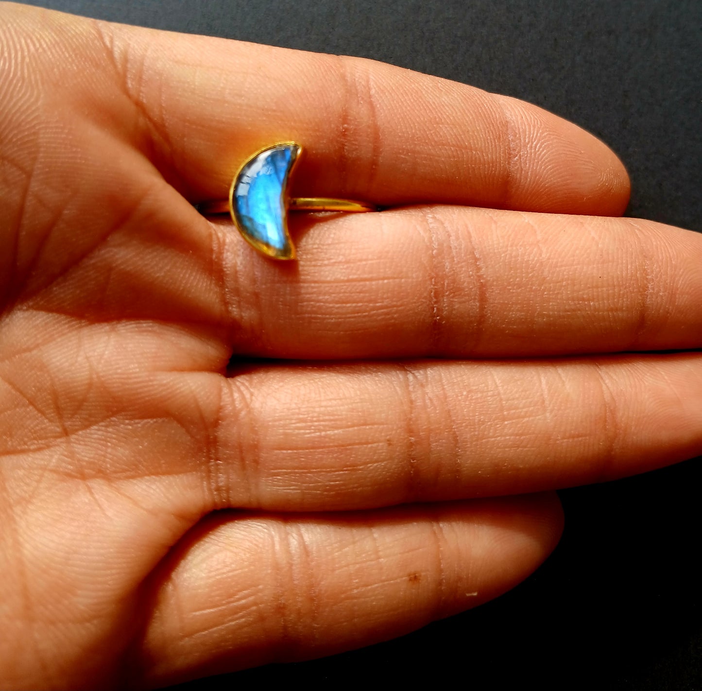 Labradorite Moon Ring