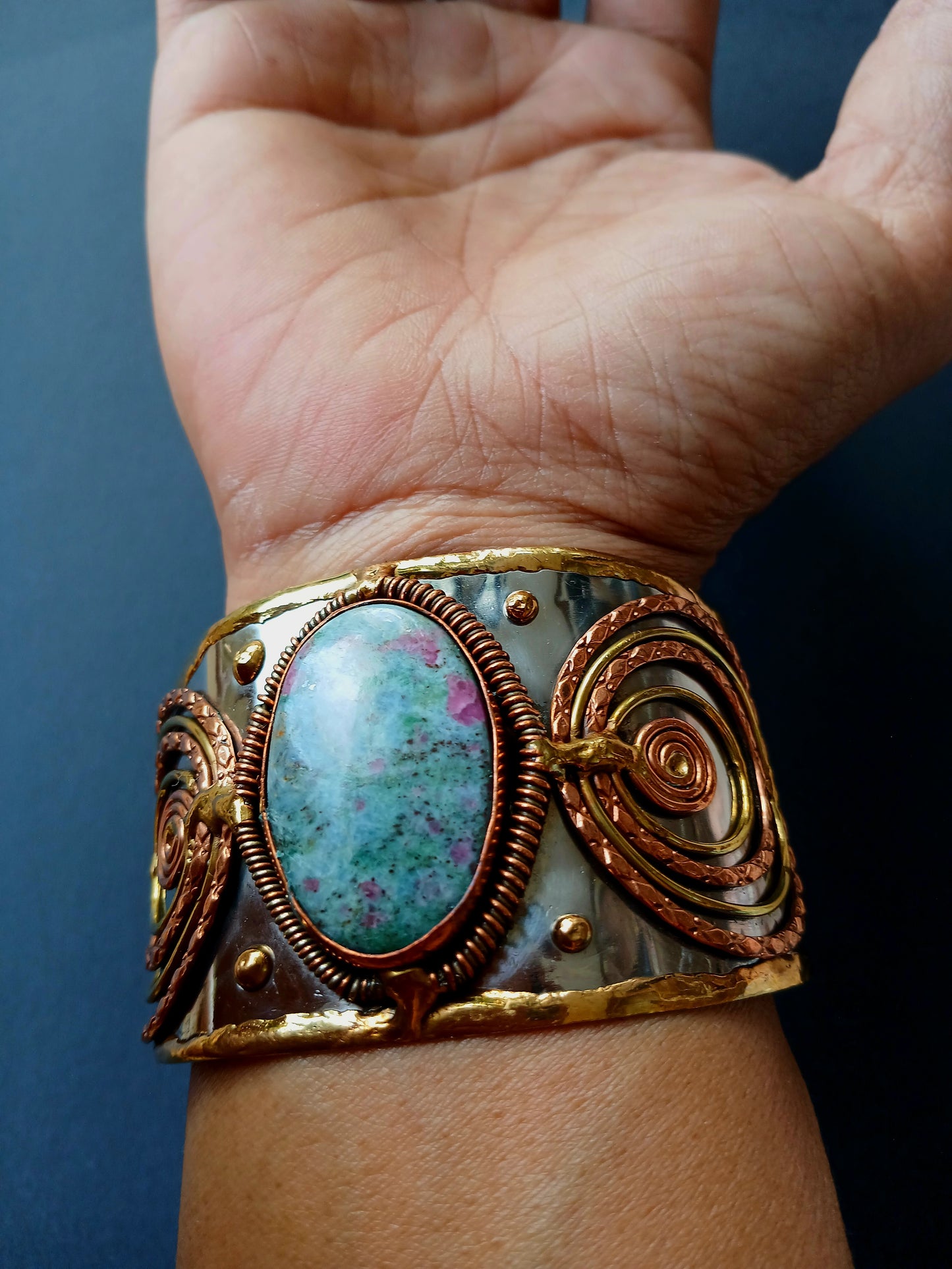 Cuff/Bracelet-Mixed Metal, Ruby Fuschite