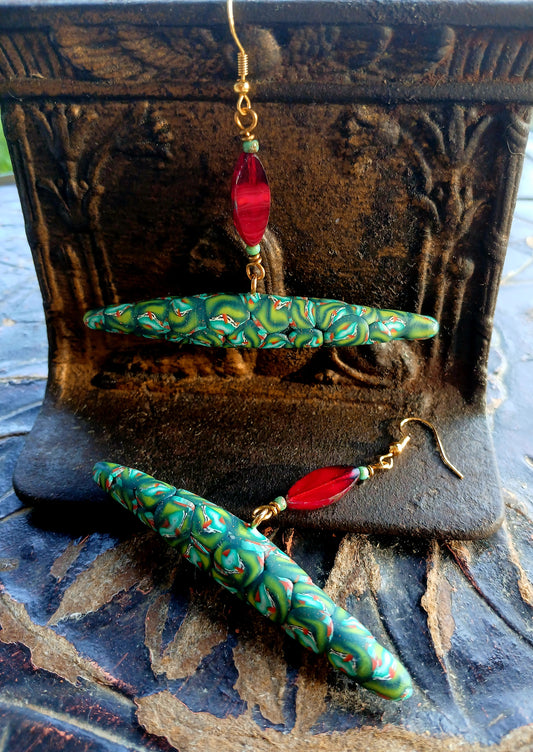 Afro Boho Earrings-Clay & Glass
