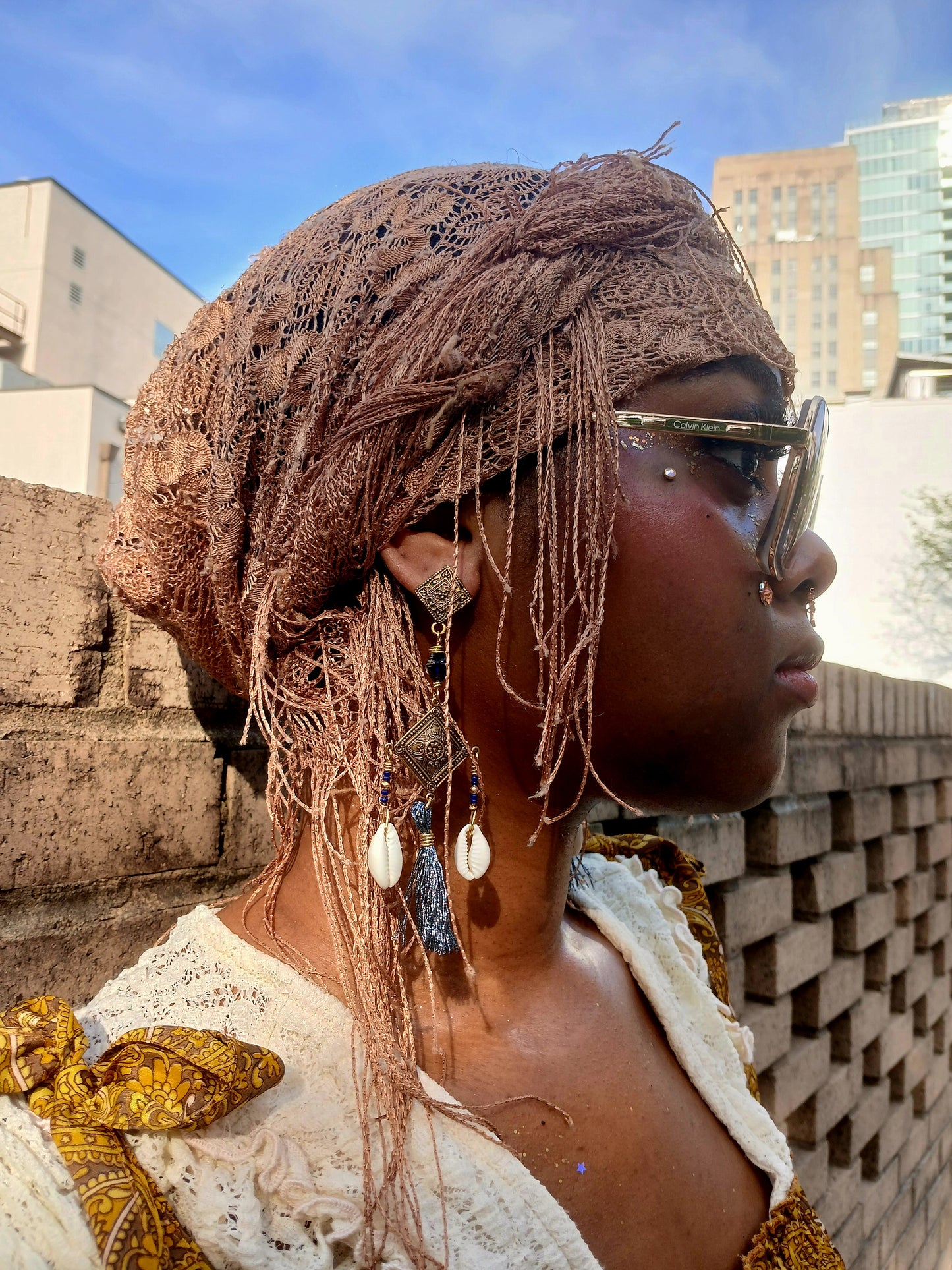Afro Boho Earrings-Glass/Tassle/Cowrie Shells