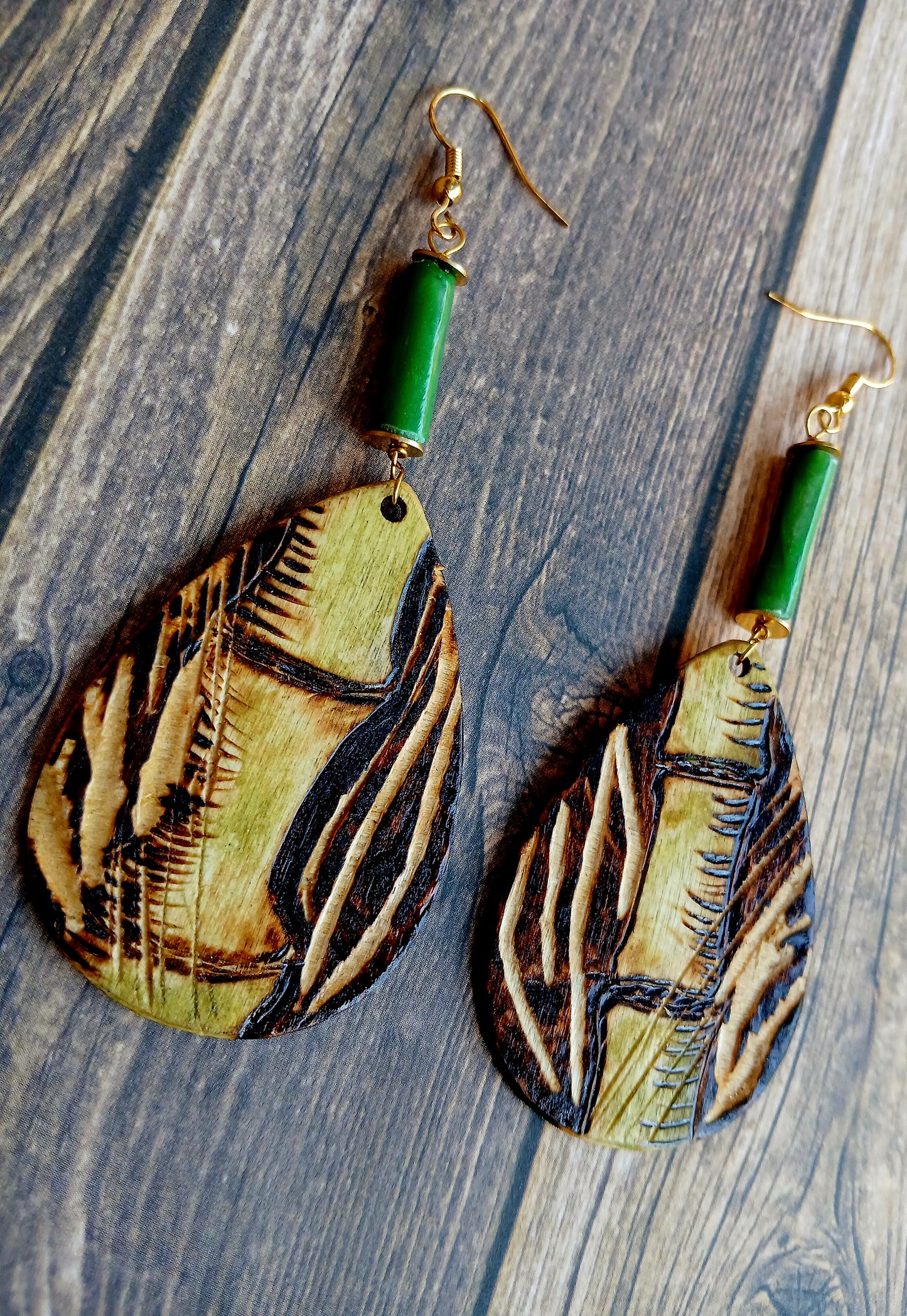 Wooden Earrings-Bamboo, Clay & Hematite