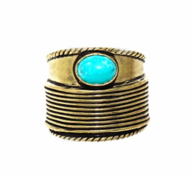 Chunky Brass Ring with Semiprecious Gem