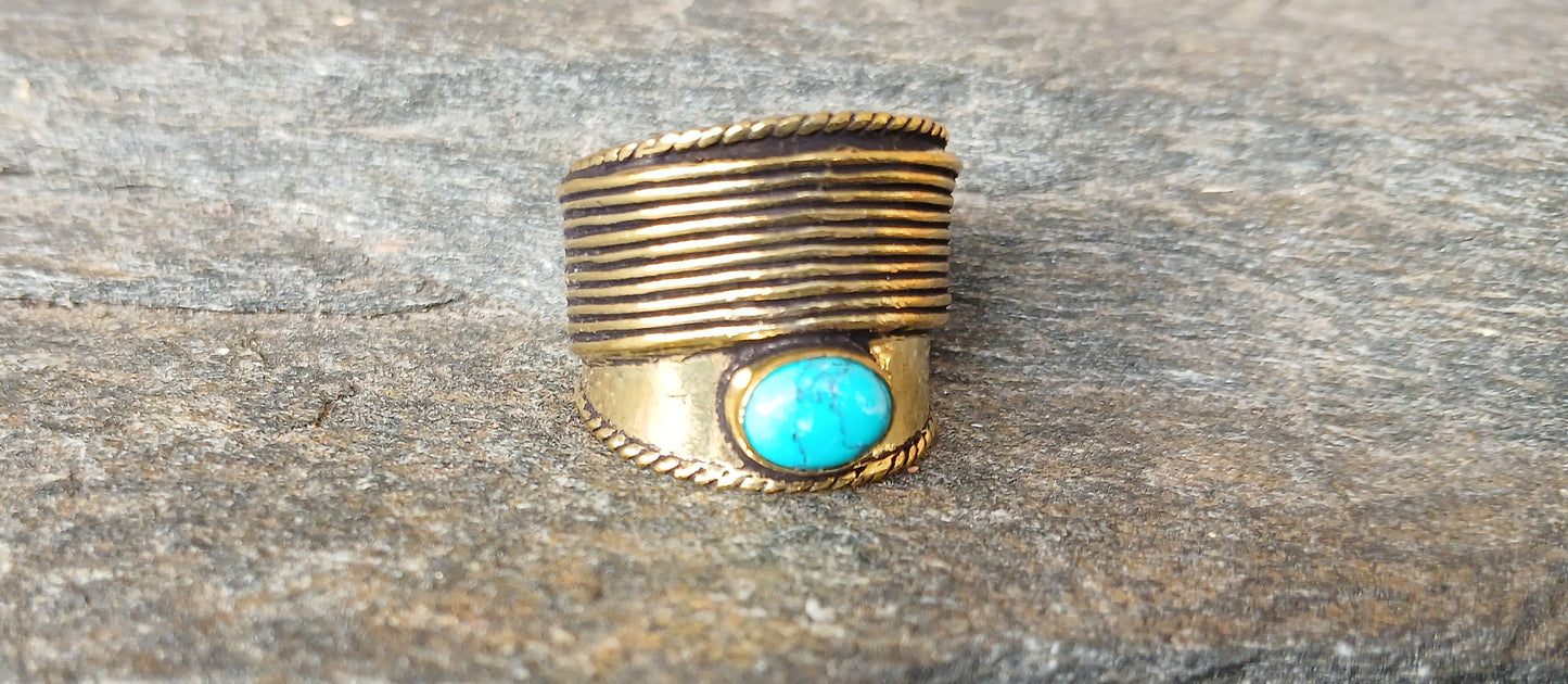 Chunky Brass Ring with Semiprecious Gem