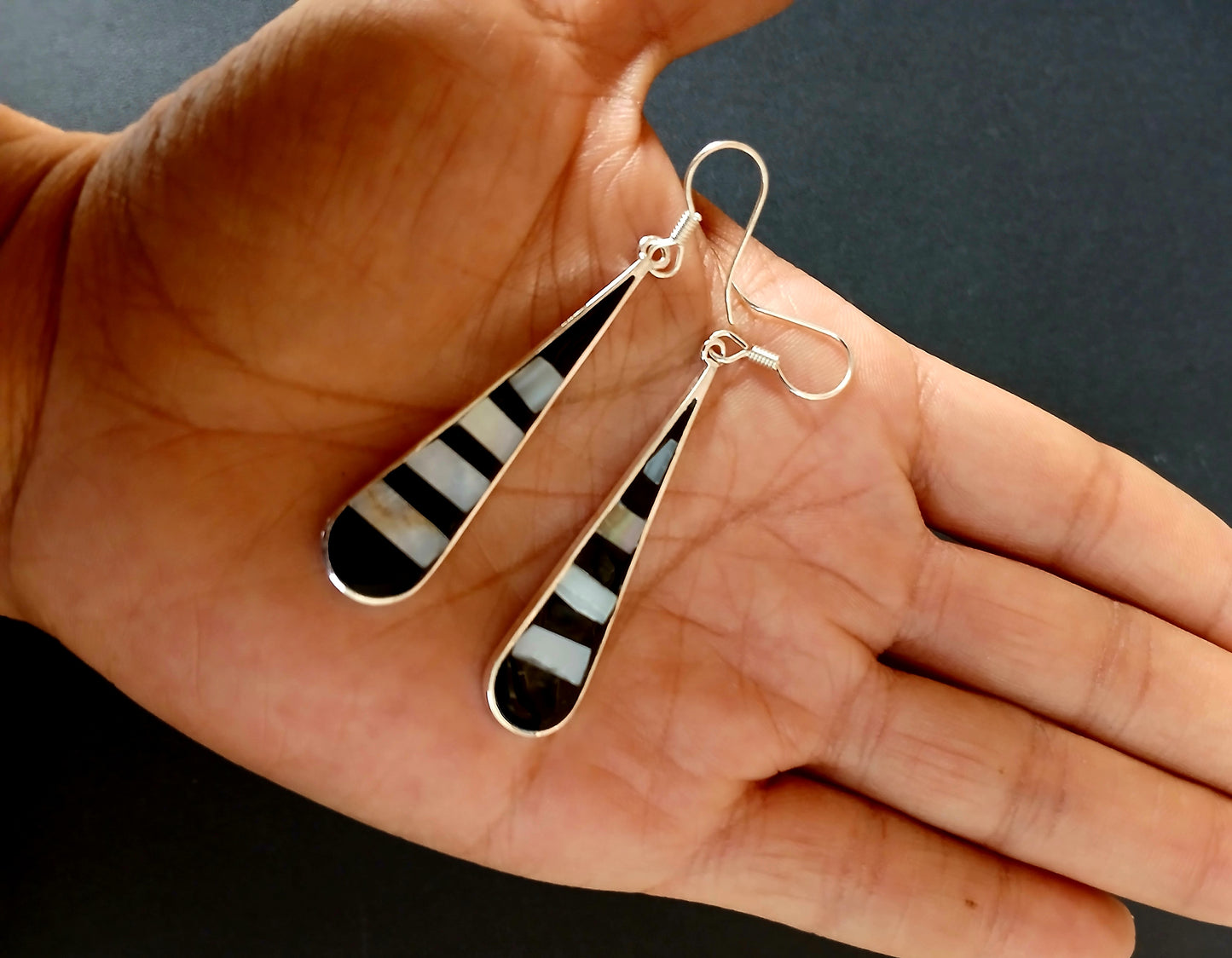 Earrings-Striped Abalone & Onyx