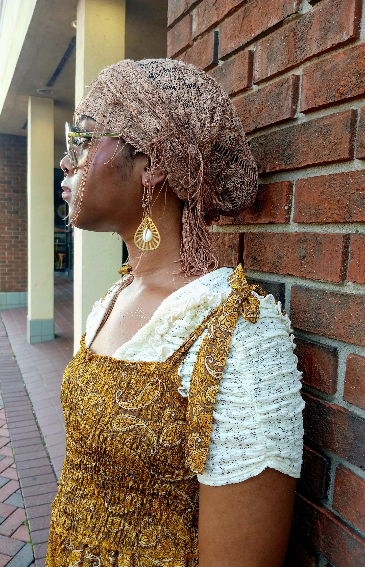 Afro Boho Earrings-Cowrie & Glass