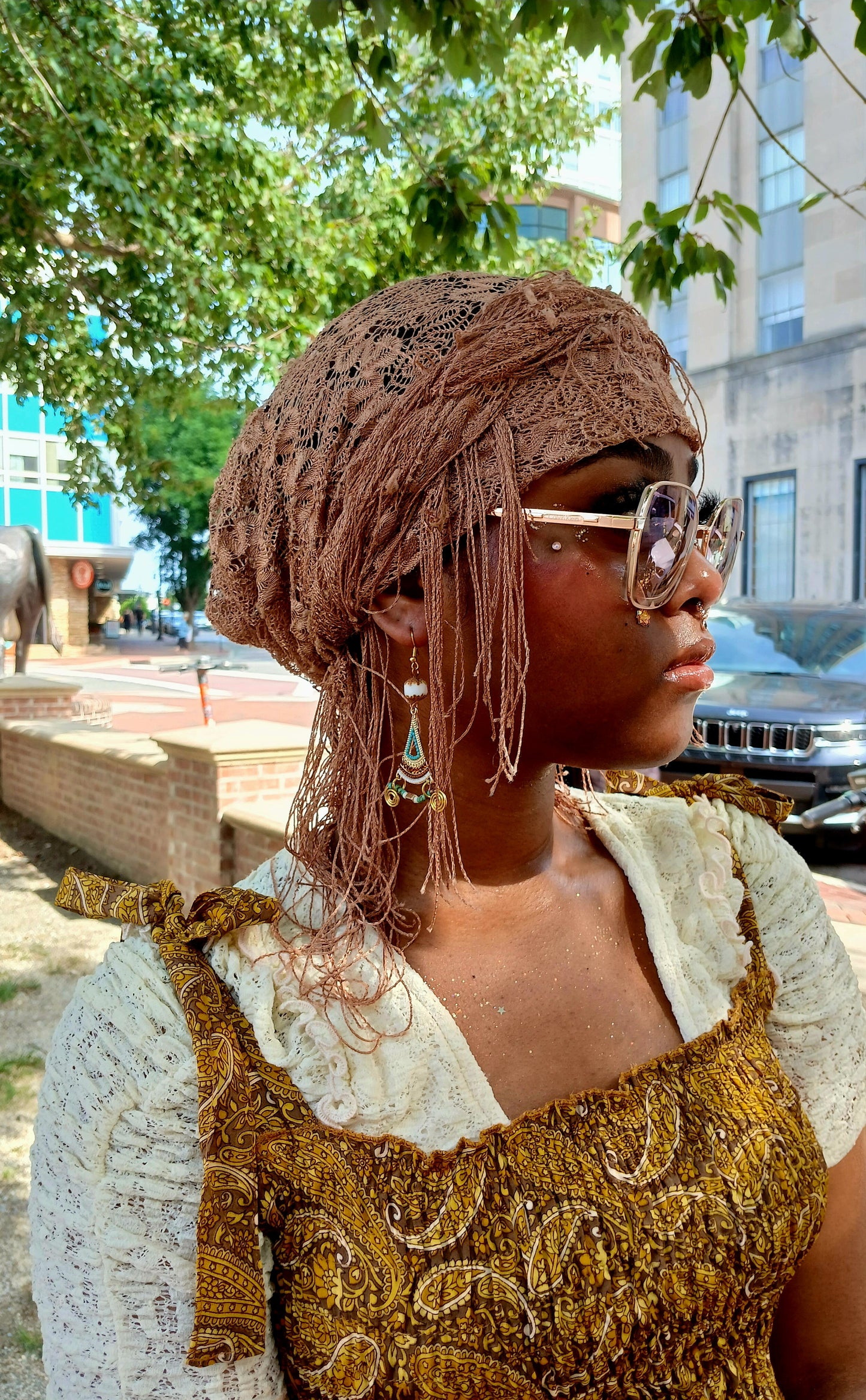 Afro Boho Earrings-Wire/Glass/Hematite