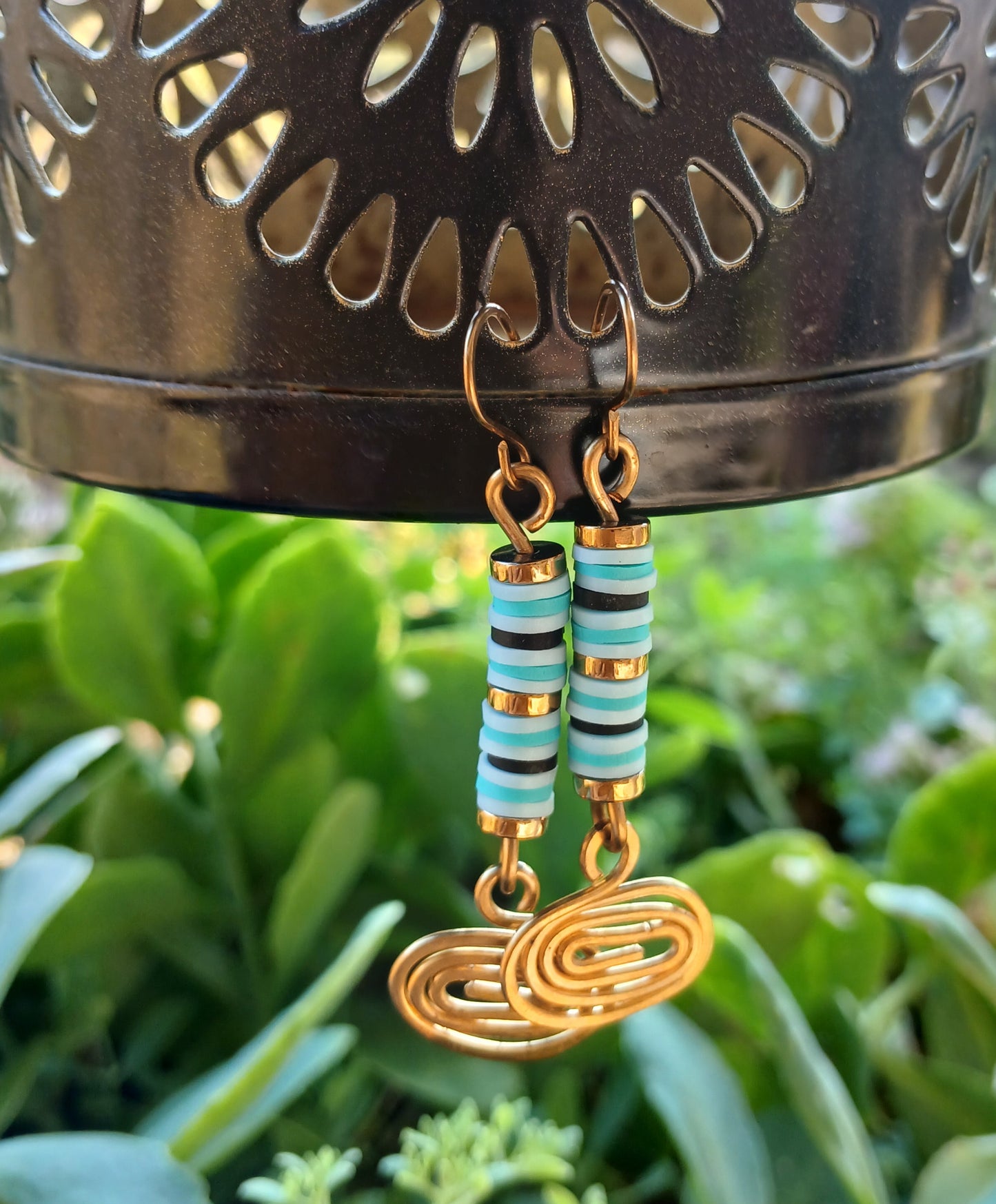 Brass Dangle Earrings-Blue/Black