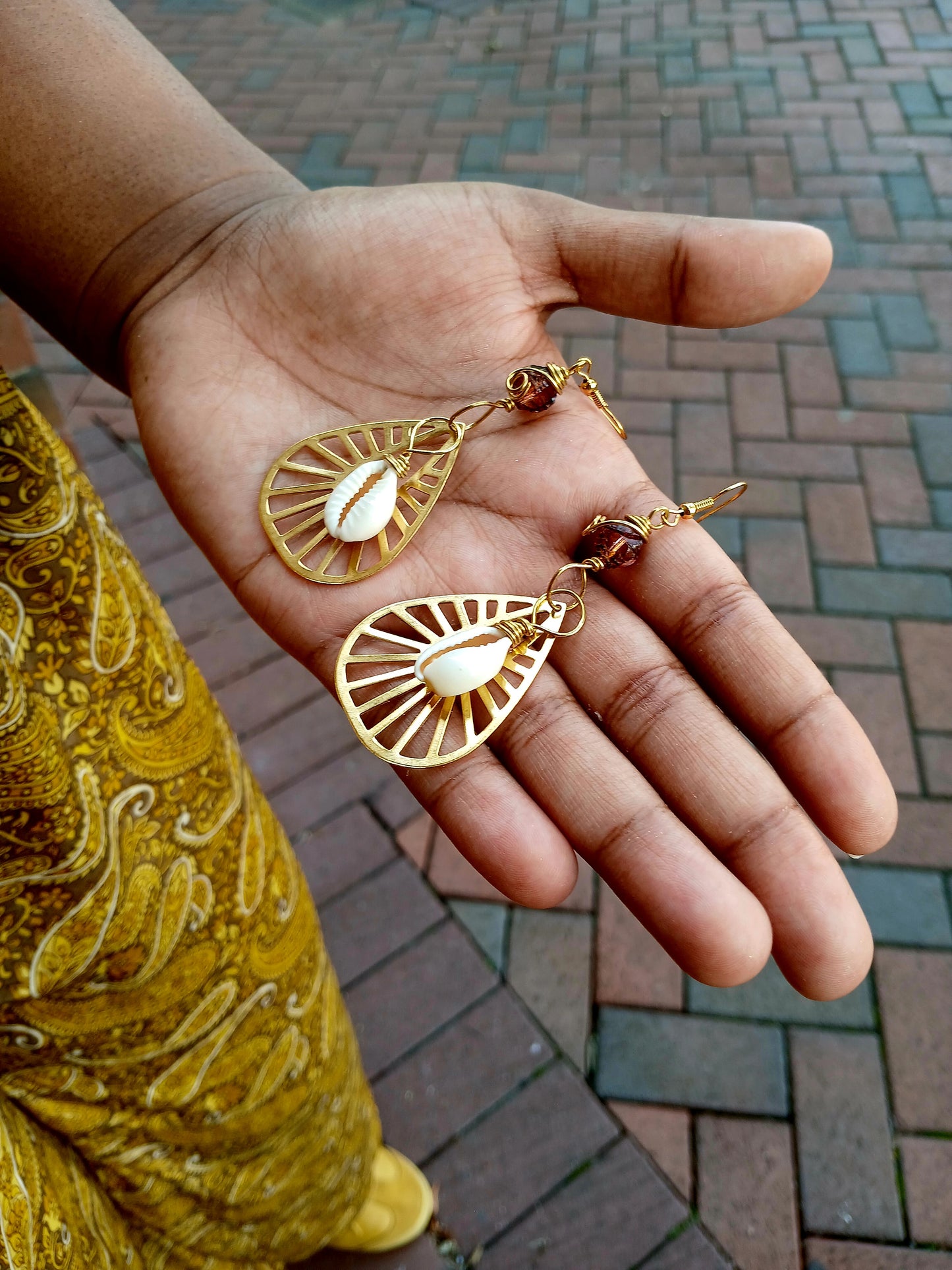 Afro Boho Earrings-Cowrie & Glass