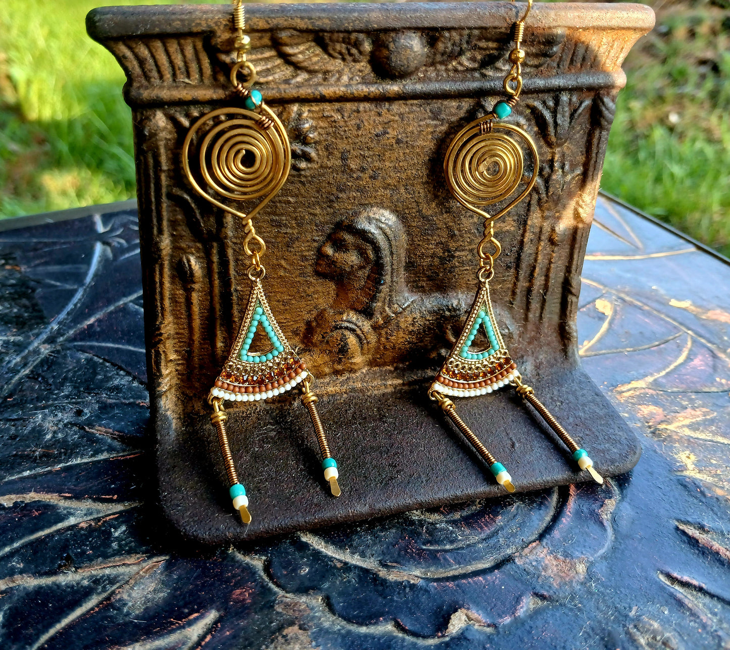 Afro Boho Earrings-Wire/Glass