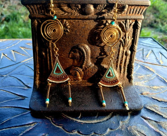 Afro Boho Earrings-Wire/Glass