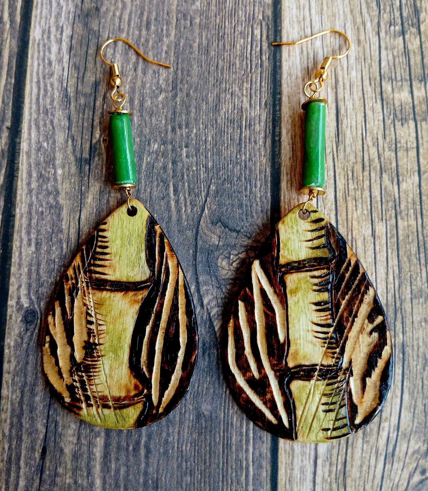 Wooden Earrings-Bamboo, Clay & Hematite