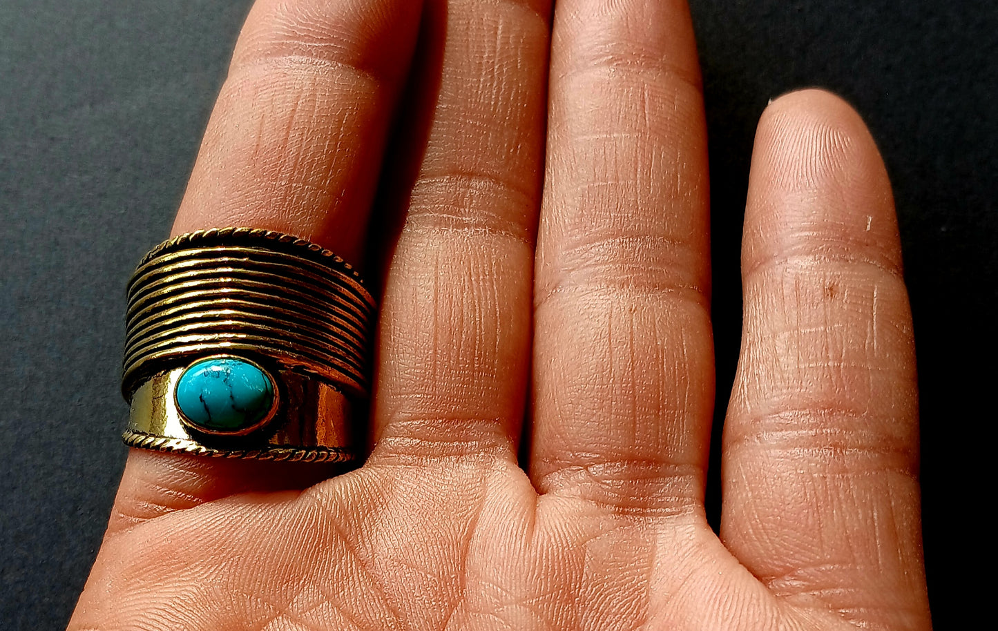Chunky Brass Ring with Semiprecious Gem