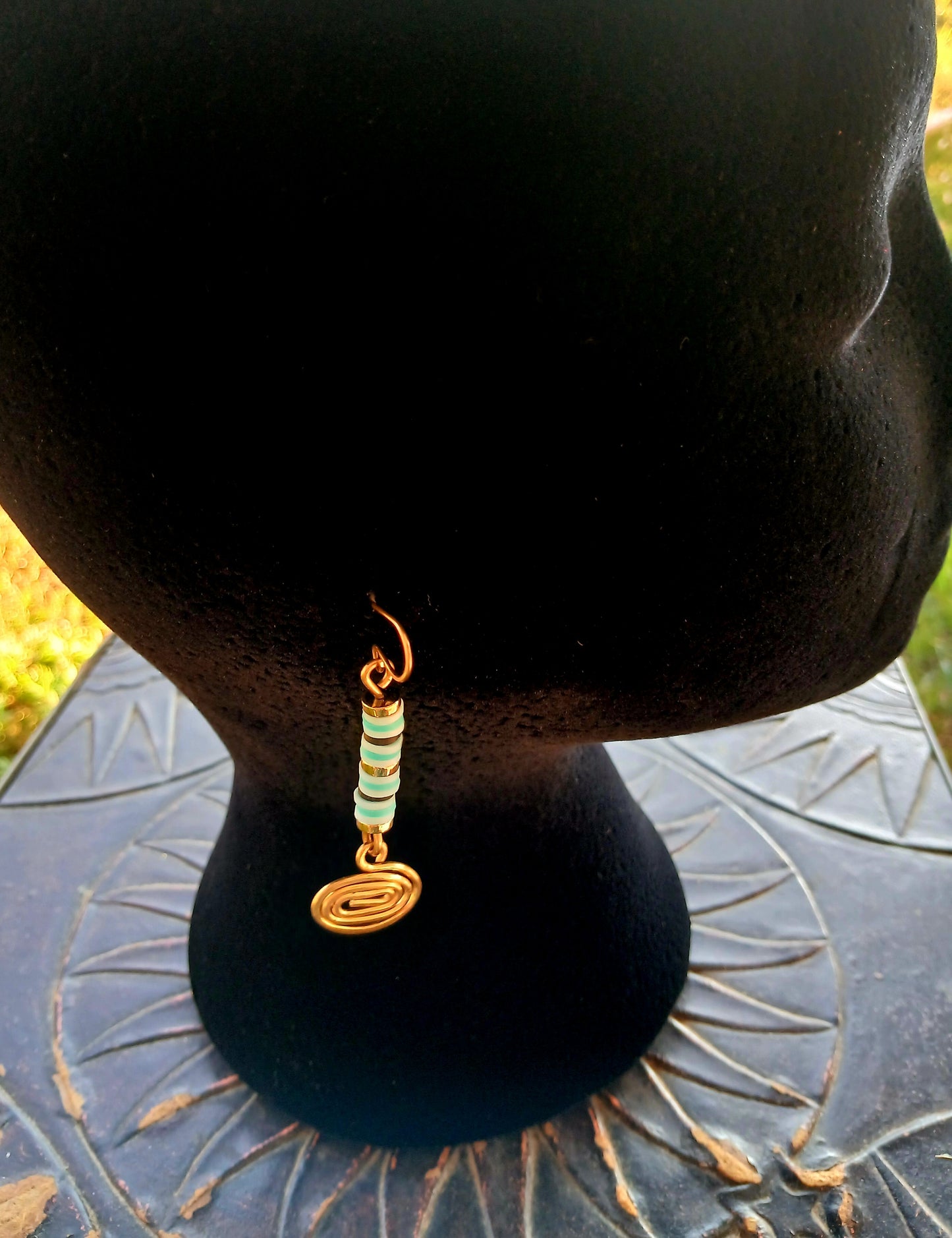 Brass Dangle Earrings-Blue/Black