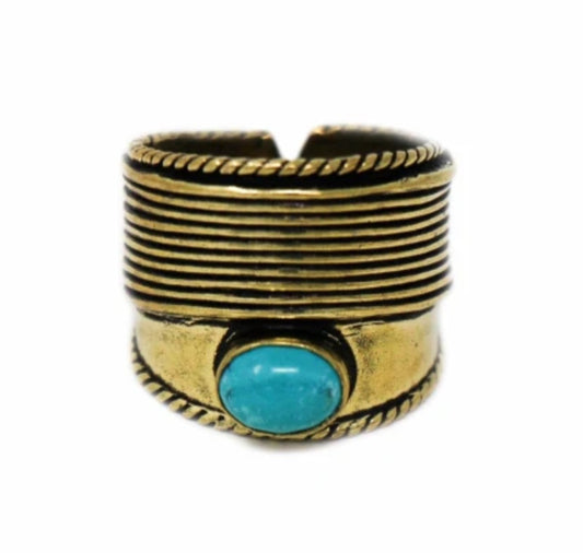 Chunky Brass Ring with Semiprecious Gem