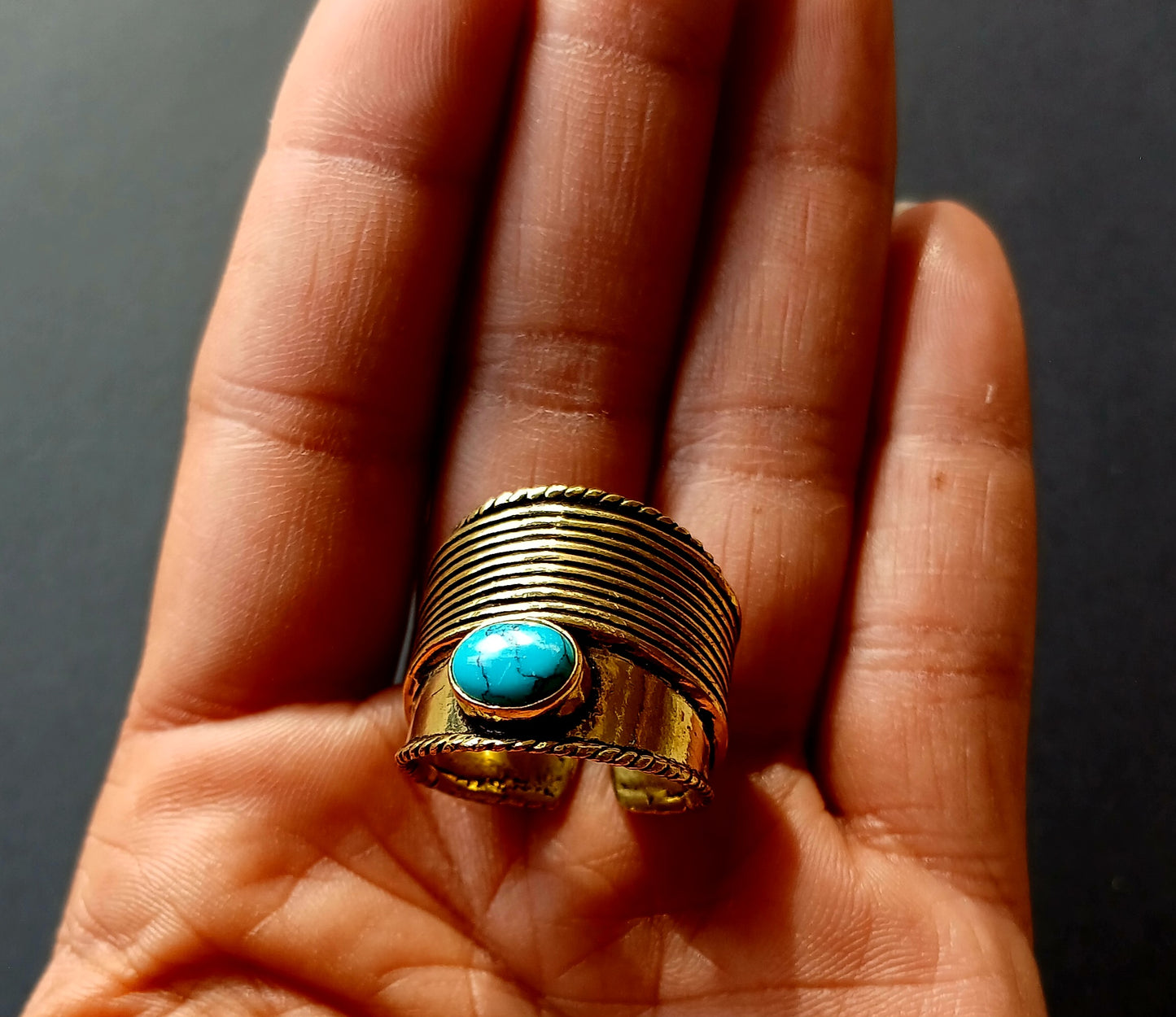Chunky Brass Ring with Semiprecious Gem