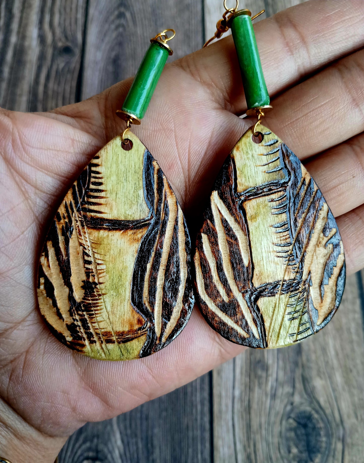 Wooden Earrings-Bamboo, Clay & Hematite