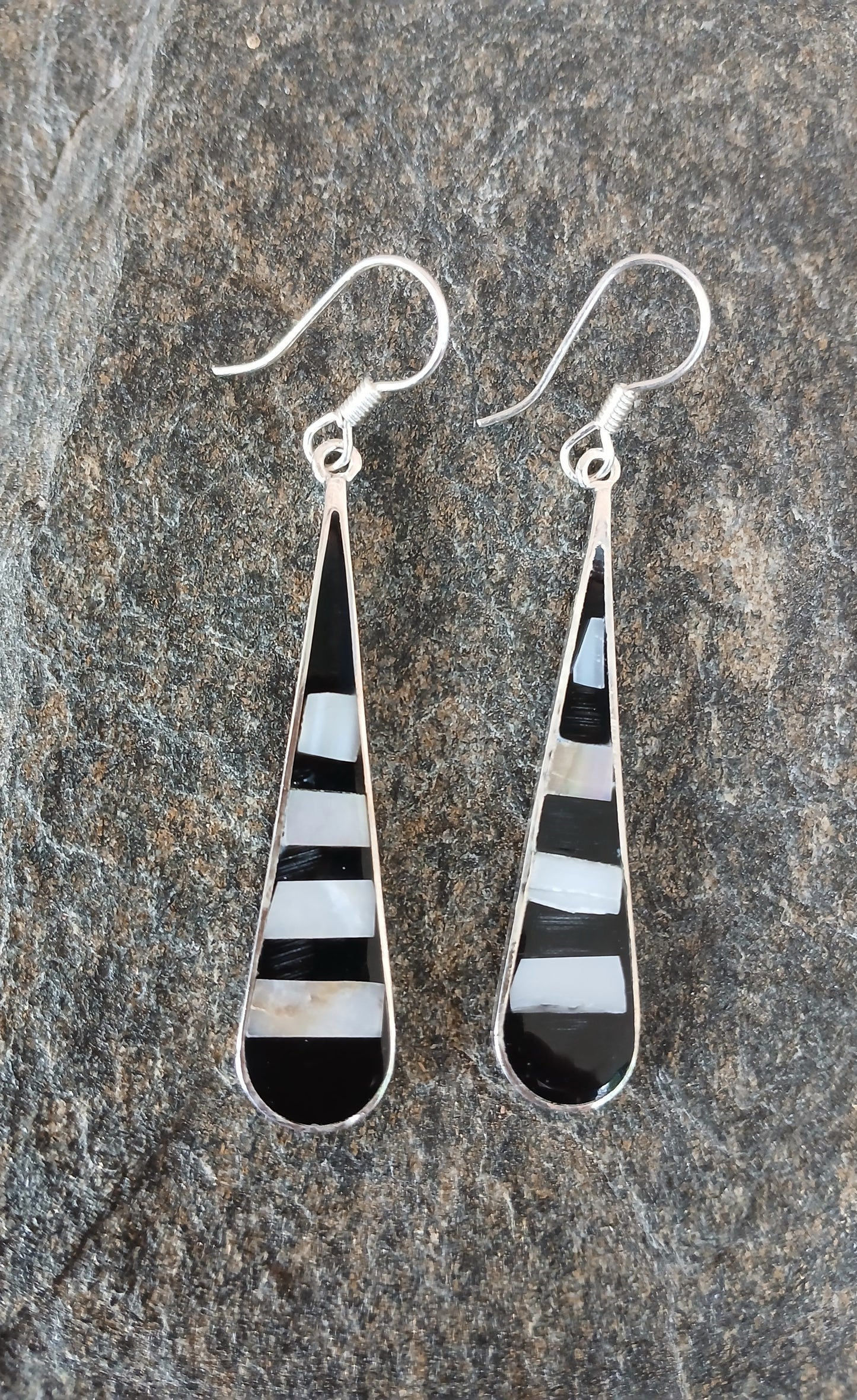 Earrings-Striped Abalone & Onyx