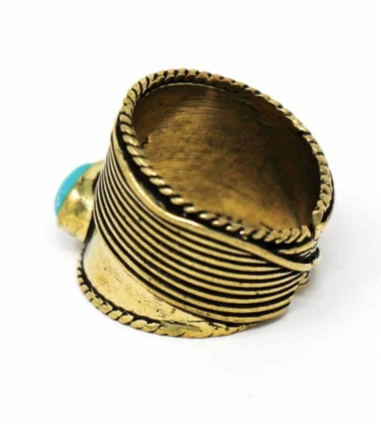 Chunky Brass Ring with Semiprecious Gem