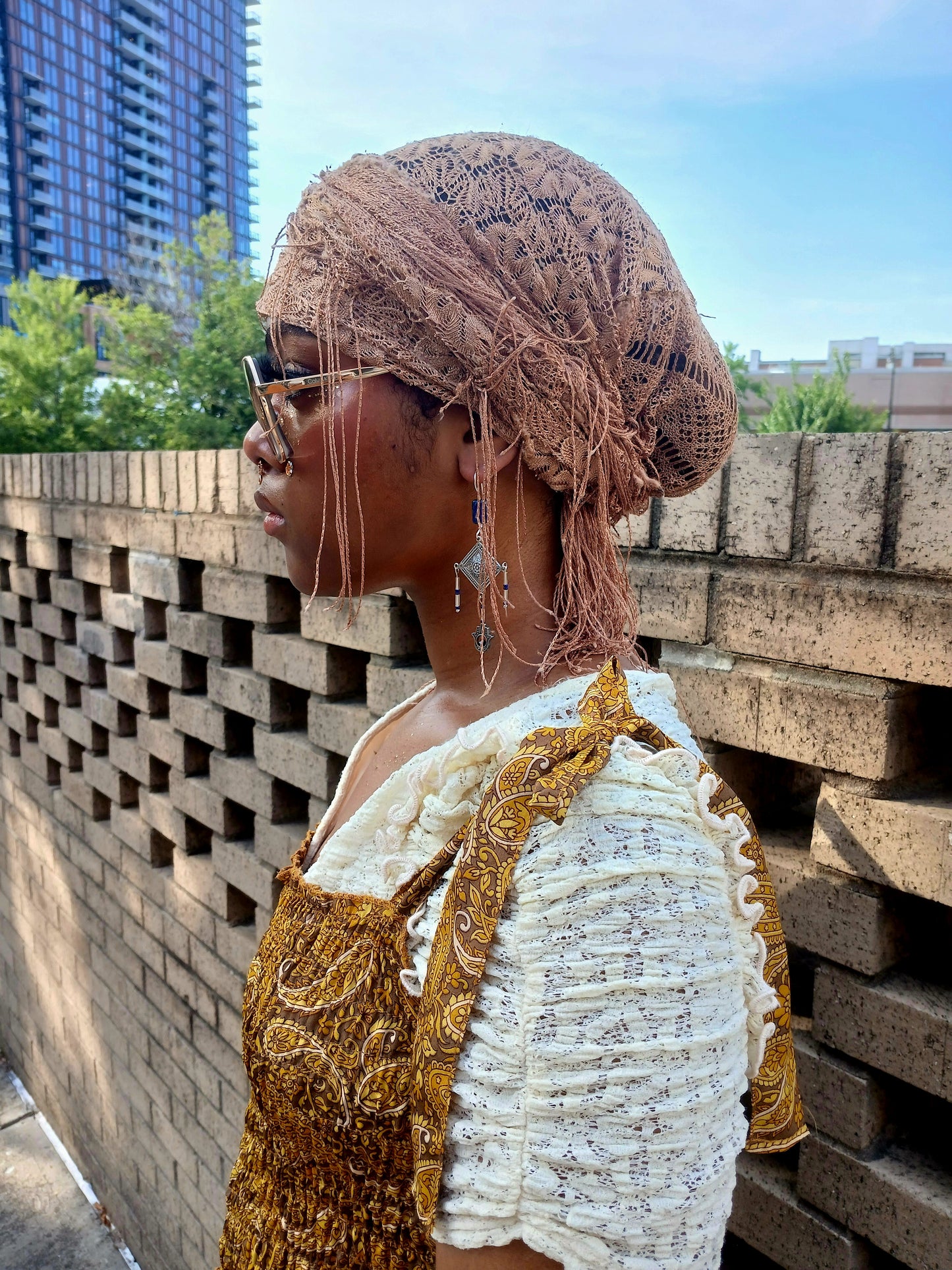 Afro Boho Earrings-Diamonds/Glass/Hand of Fatima (Hamsa)