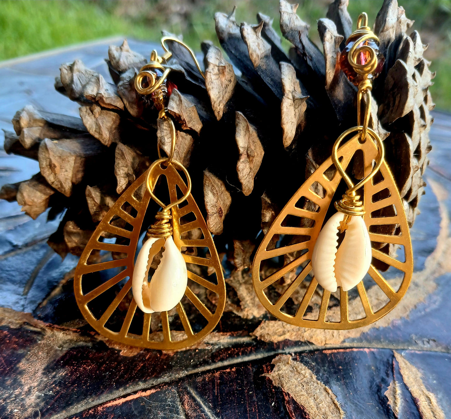 Afro Boho Earrings-Cowrie & Glass
