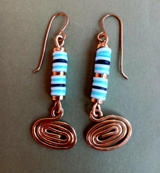 Brass Dangle Earrings-Blue/Black