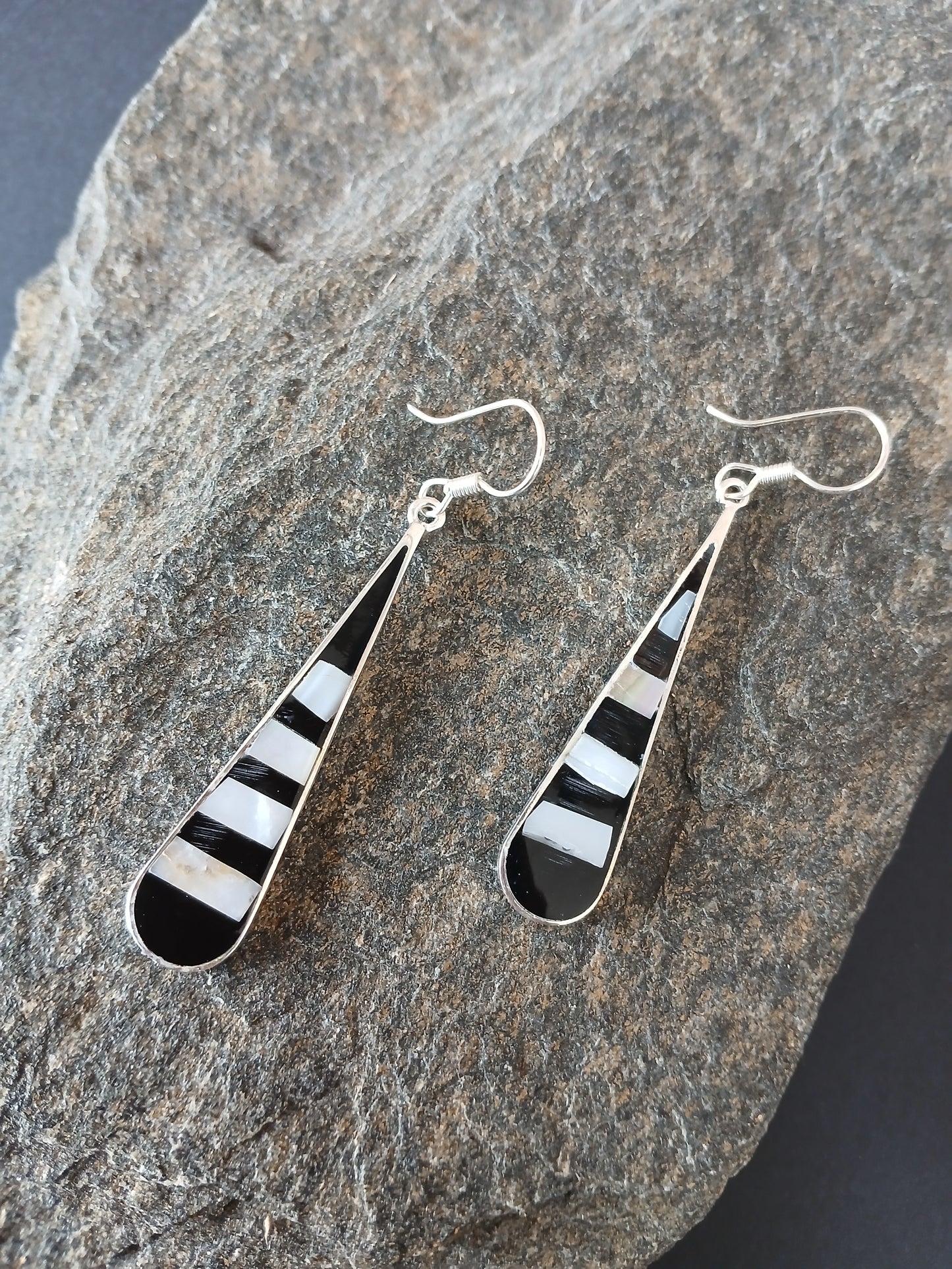 Earrings-Striped Abalone & Onyx