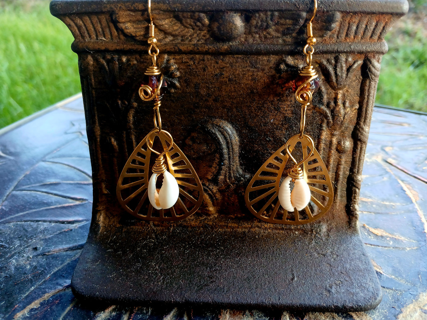 Afro Boho Earrings-Cowrie & Glass