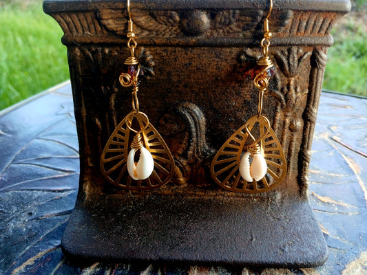 Afro Boho Earrings-Cowrie & Glass