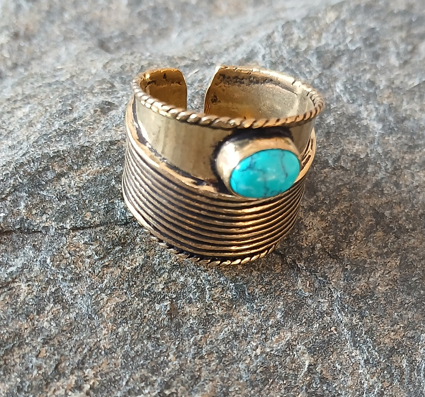 Chunky Brass Ring with Semiprecious Gem